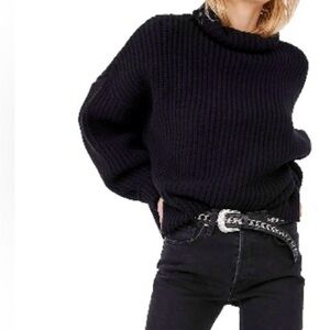 Free People Black swim too deep turtleneck sweater
